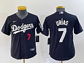 Youth Los Angeles Dodgers #7 Julio Urias Number Black Turn Back The Clock Stitched Cool Base Jersey,baseball caps,new era cap wholesale,wholesale hats